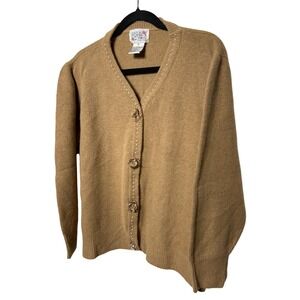 VTG Lacy After Noon Beaded Cardigan Sweater Tan Lambswool Angora Rabbit Size 3XL
